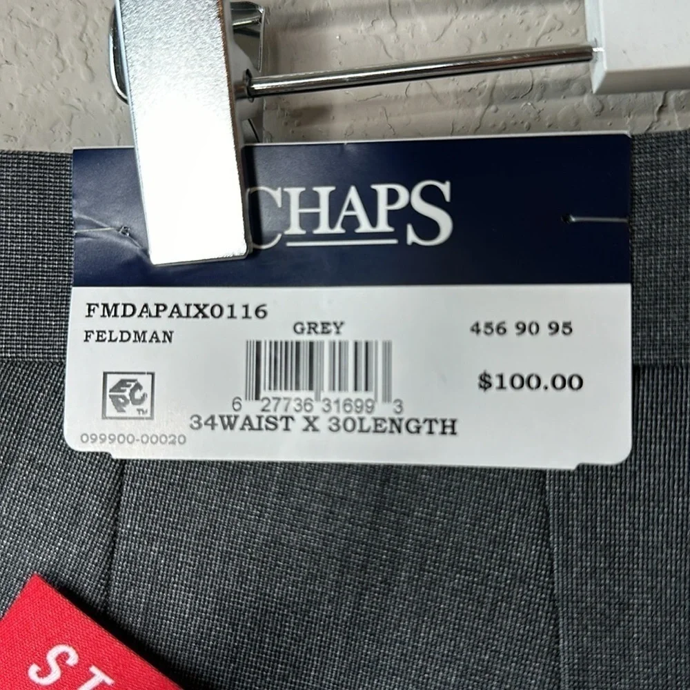 NWT Men's Chaps‎ Grey Stretch Performance Series Comfort Suit Pants Size 34 X 30